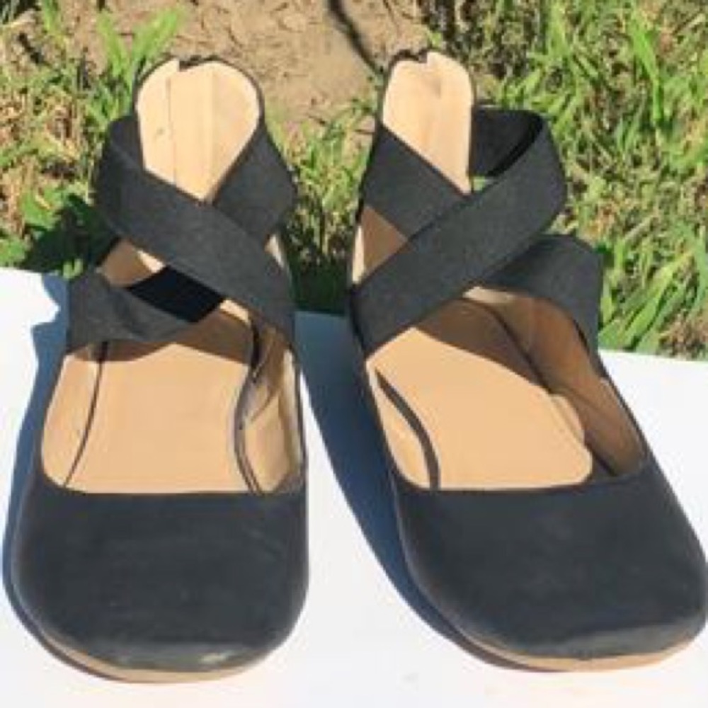 Black ballet flats with ankle straps
